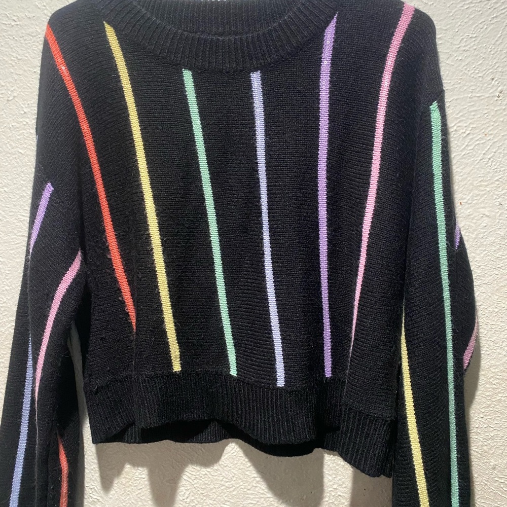 OLIVIA RUBIN Black Sweater with Rainbow Stripes